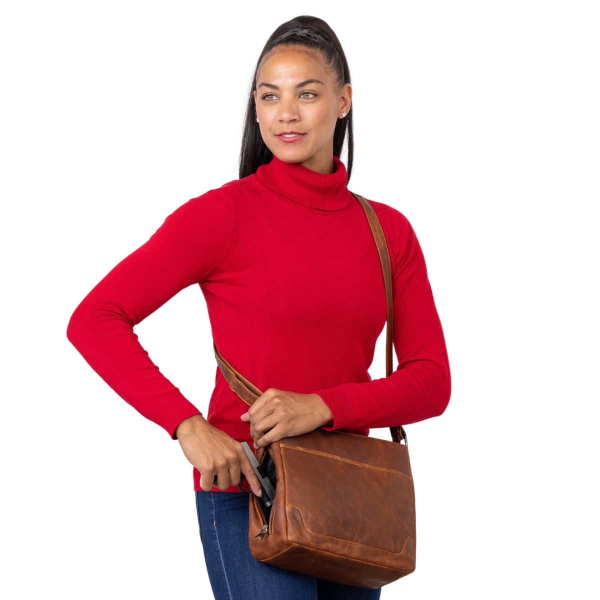 Concealed Carry Lydia Leather Crossbody -  YKK Locking Zippers and Universal Holster -  Soft Leather conceal and carry bag -  Tactical womans purse for pistol -  Concealed Carry Purse -  most popular crossbody bag -  crossbody handgun bag -  crossbody bags for everyday use -  Easy CCW -  Fast Draw Bag -  Secure Gun Bag