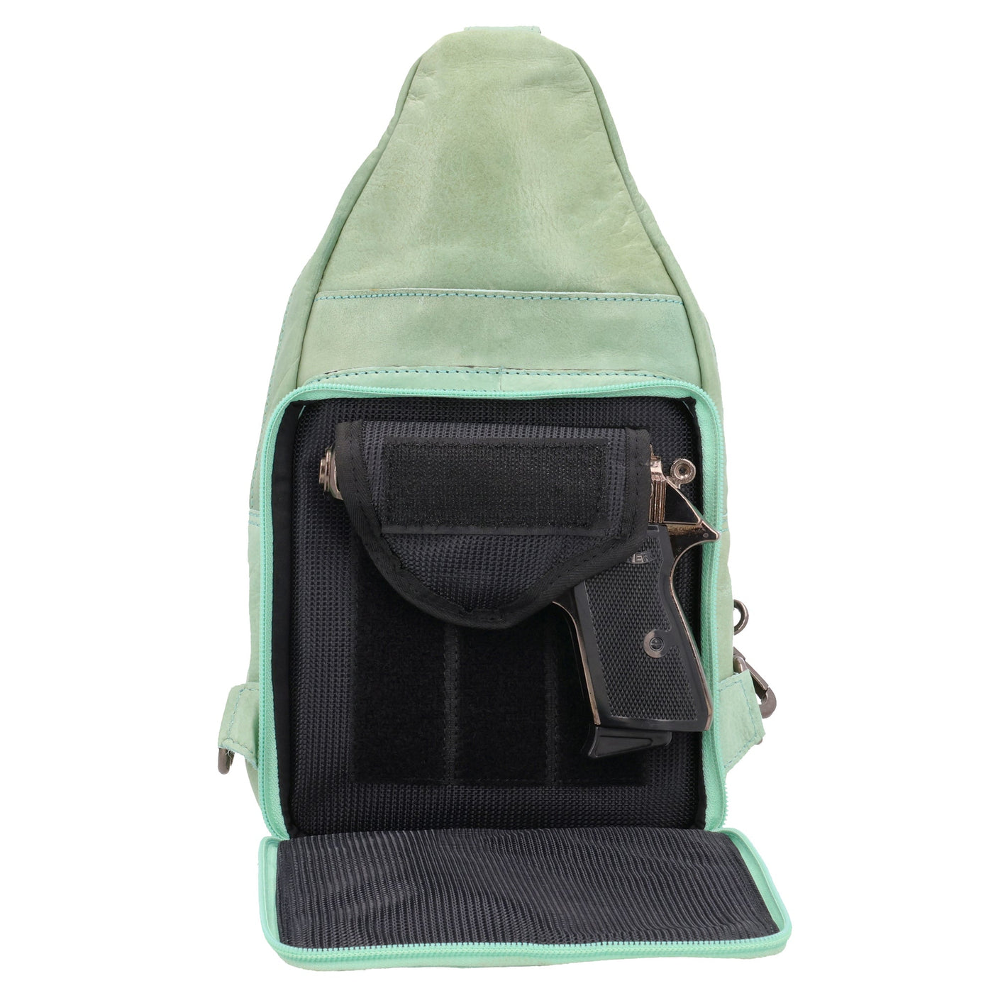 Concealed Carry Haven Sling Leather Backpack by Lady Conceal