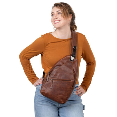 Concealed Carry Unisex Grayson Buffalo Leather Sling by Lady Conceal _ Locking Holster Bag - Anti Theft Gun Bag - Pistol Leather Accessories - Unisex Firearm Bags - CCW Sling with Hidden Gun Pocket - Self Defense Bag for Protection