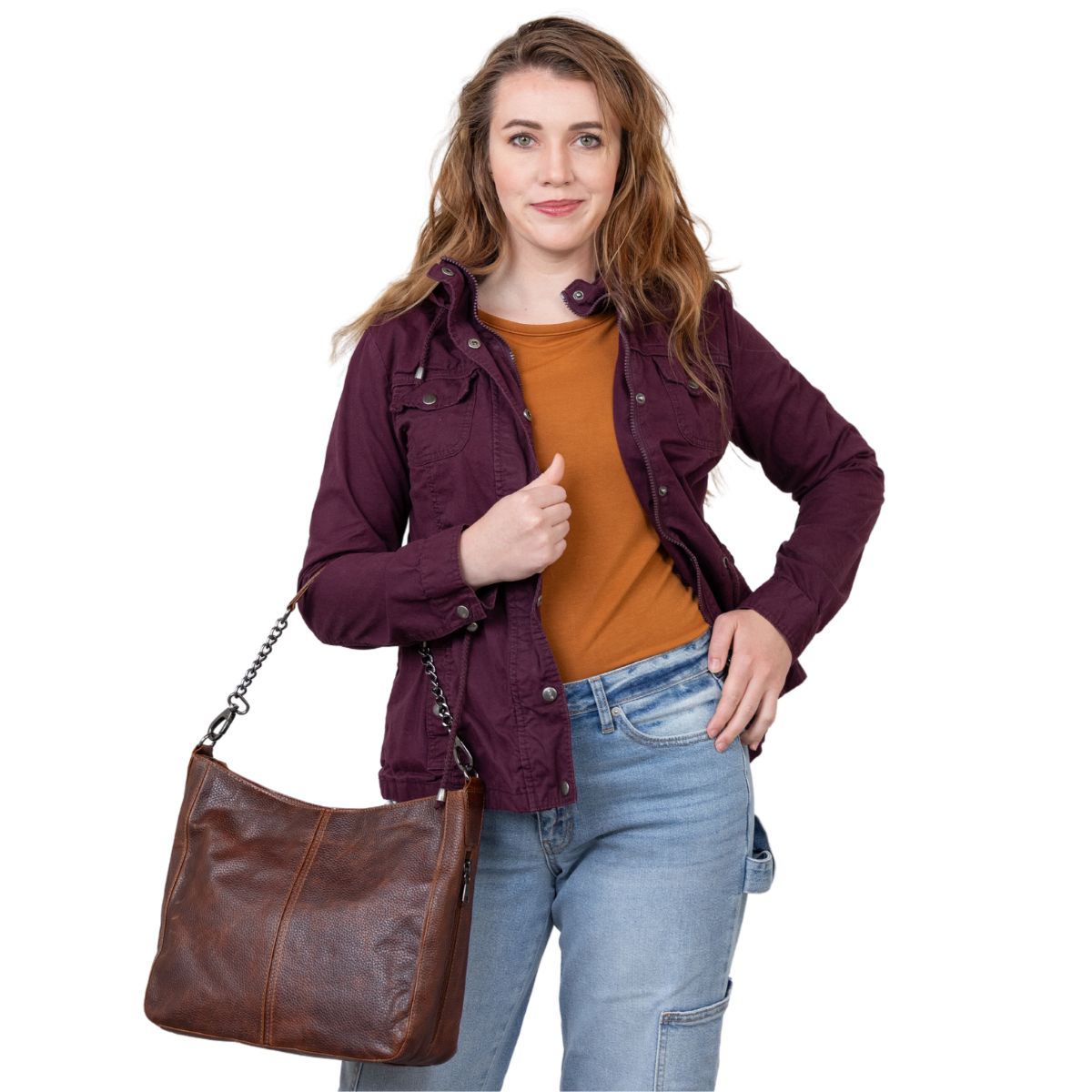 Concealed Carry Ava Leather Hobo by Lady Conceal - CCW Gift for Her - Cut Proof Chain Conceal Carry Leather Bag- Holster Bags for Glock and Pistols - Locking Key Bags