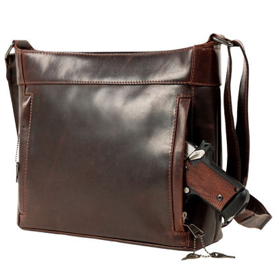 Concealed Carry Delaney Leather Crossbody -  Locking Crossbody for Pistol -  Designer Concealment Crossbody bag-   Discreet Conceal and Carry Crossbody for Women -  Designer Leather Crossbody CCW Bag -   Locking Conceal and Carry Purse with Universal Holster for Handguns - Best Crossbody for Concealed Carry