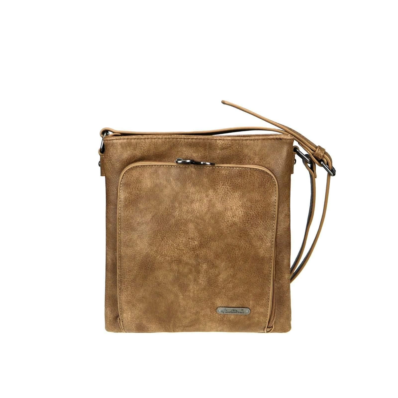 Montana West Real Leather Concho Collection Crossbody Bag Coffee
